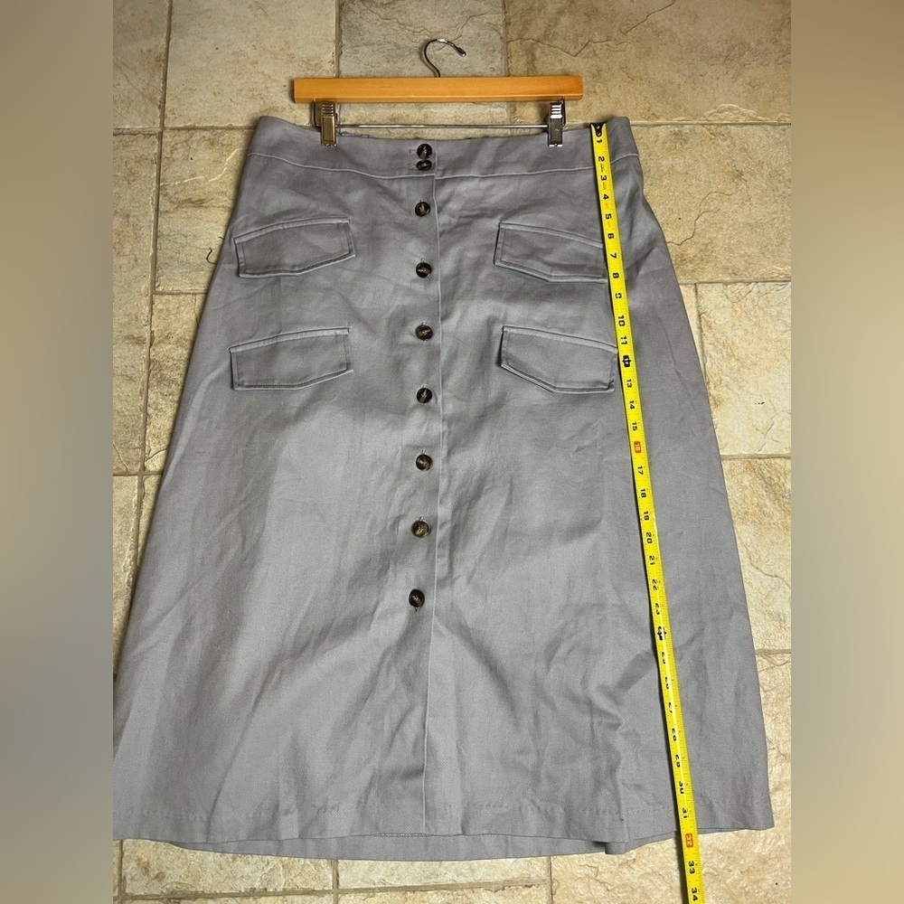 NWT Mare Mare Anthropologie Skirt Plus 1X Gray Cotton Button Front Utility Midi - Picture 11 of 12